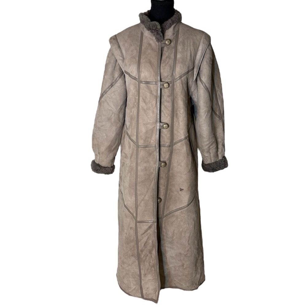 FINNFANT Vintage Shearling Leather Afghan Coat Grey Taupe Finland Penny Lane S/M